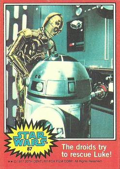 1977 Topps Star Wars #87 The droids try to rescue Luke! Front
