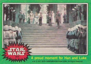 1977 Topps Star Wars #211 A proud moment for Han and Luke Front