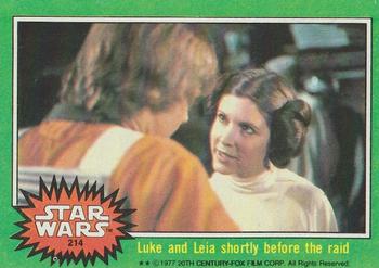 1977 Topps Star Wars #214 Luke and Leia shortly before the raid Front