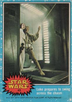 1977 Topps Star Wars #43 Luke prepares to swing across the chasm Front
