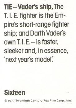 1977 Wonder Bread Star Wars #16 TIE - Vader's Ship Back
