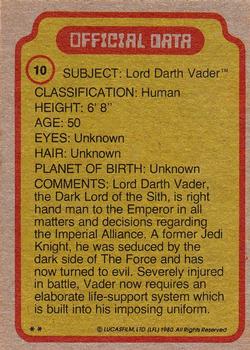 1980 Topps Star Wars: The Empire Strikes Back #10 Darth Vader Back