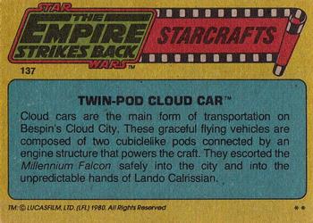 1980 Topps Star Wars: The Empire Strikes Back #137 Twin-Pod Cloud Car Back