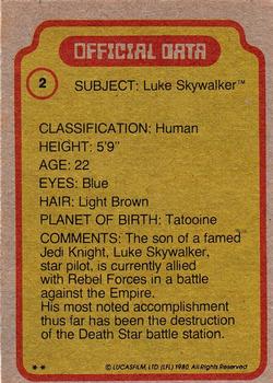 1980 Topps Star Wars: The Empire Strikes Back #2 Luke Skywalker Back