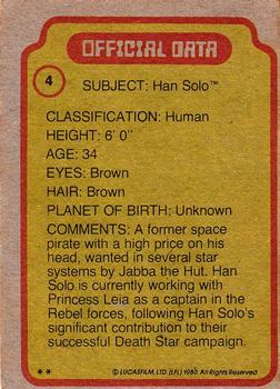 1980 Topps Star Wars: The Empire Strikes Back #4 Han Solo Back