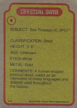 1980 Topps Star Wars: The Empire Strikes Back #6 See-Threepio Back