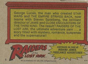 1981 Topps Raiders of the Lost Ark #1 Title Card Back