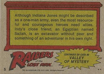 1981 Topps Raiders of the Lost Ark #5 Sallah Back