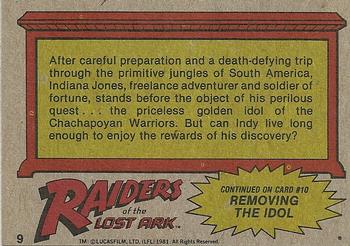 1981 Topps Raiders of the Lost Ark #9 The Priceless Gold Idol Back