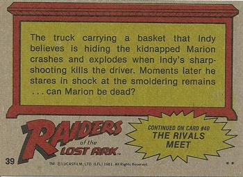1981 Topps Raiders of the Lost Ark #39 Marion Ravenwood...Dead? Back