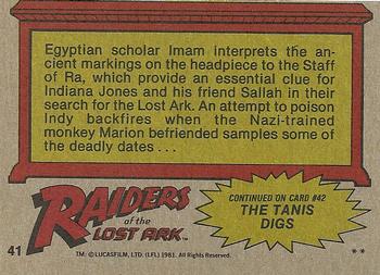 1981 Topps Raiders of the Lost Ark #41 A Valuable Clue For Indy Back