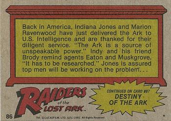 1981 Topps Raiders of the Lost Ark #86 The Adventure Ends...Or Does It? Back