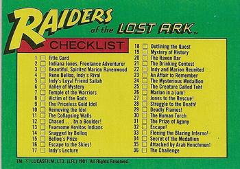 1981 Topps Raiders of the Lost Ark #88 Checklist Front