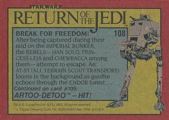 1983 Topps Star Wars: Return of the Jedi #108 Break for Freedom! Back