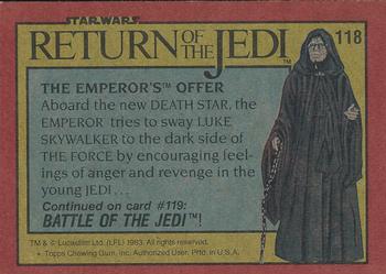 1983 Topps Star Wars: Return of the Jedi #118 The Emperor's Offer Back