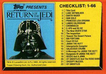 1983 Topps Star Wars: Return of the Jedi #131 Checklist 1-66 Front