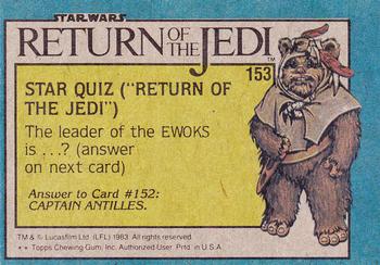 1983 Topps Star Wars: Return of the Jedi #153 The Captive Princess Back