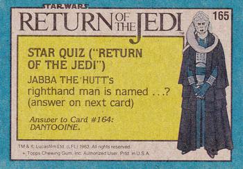 1983 Topps Star Wars: Return of the Jedi #165 Inside Jabba the Hutt's Palace Back