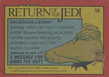 1983 Topps Star Wars: Return of the Jedi #16 Salacious Crumb Back