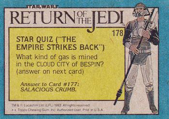 1983 Topps Star Wars: Return of the Jedi #178 Where's Princess Leia? Back