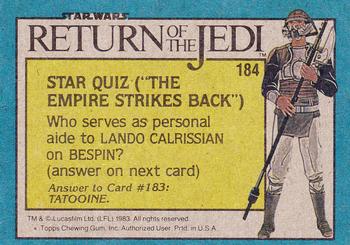 1983 Topps Star Wars: Return of the Jedi #184 Lead Singer Sy Snootles Back