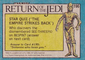 1983 Topps Star Wars: Return of the Jedi #196 Is Han Solo Giving Up? Back