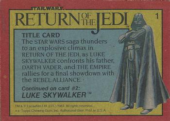 1983 Topps Star Wars: Return of the Jedi #1 Title Card Back