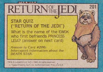 1983 Topps Star Wars: Return of the Jedi #201 Luke Skywalker, Jedi Warrior Back
