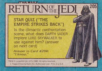 1983 Topps Star Wars: Return of the Jedi #205 Horrendous Creature Back