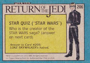 1983 Topps Star Wars: Return of the Jedi #206 Corridors of the Imperial Destroyer Back