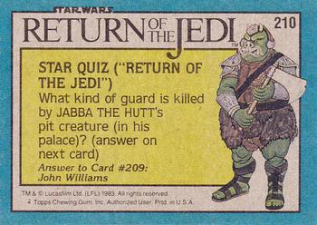 1983 Topps Star Wars: Return of the Jedi #210 Guests of Jabba the Hutt Back