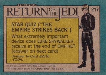 1983 Topps Star Wars: Return of the Jedi #217 TIE Interceptor (Front View) Back