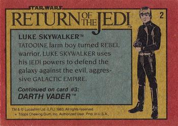 1983 Topps Star Wars: Return of the Jedi #2 Luke Skywalker Back