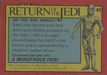 1983 Topps Star Wars: Return of the Jedi #40 On the Sail Barge Back