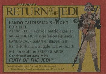 1983 Topps Star Wars: Return of the Jedi #43 Lando Calrissian's Fight for Life Back