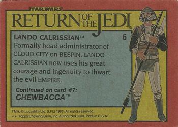 1983 Topps Star Wars: Return of the Jedi #6 Lando Calrissian Back