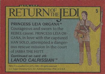 1983 Topps Star Wars: Return of the Jedi #5 Princess Leia Organa Back
