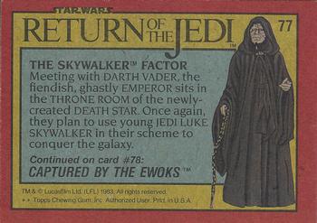 1983 Topps Star Wars: Return of the Jedi #77 The Skywalker Factor Back