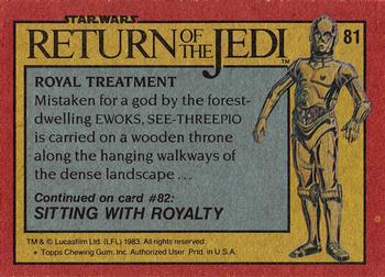 1983 Topps Star Wars: Return of the Jedi #81 Royal Treatment Back