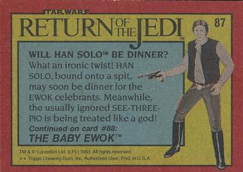 1983 Topps Star Wars: Return of the Jedi #87 Will Han Solo Be Dinner? Back