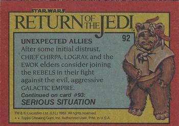 1983 Topps Star Wars: Return of the Jedi #92 Unexpected Allies Back
