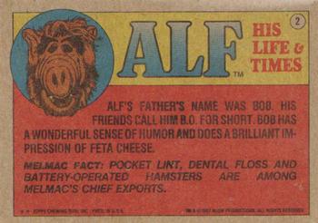 1987 Topps ALF #2 Whaddya mean this isn't a piano? Back
