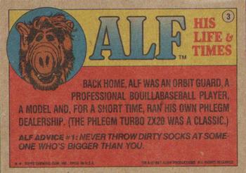 1987 Topps ALF #3 I Can See It's A Cat...But Where's The Soy Sauce? Back