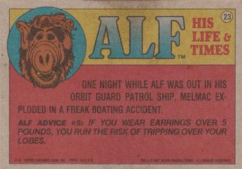 1987 Topps ALF #23 I told you, I didn't eat Lucky. Do you see a tail down there? Back