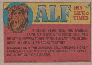 1987 Topps ALF #35 Who ordered the grilled broccoli and tuna-flavored soda? Back