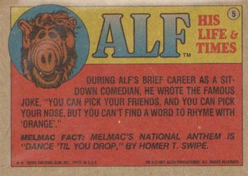 1987 Topps ALF #5 I use it for scanning hi-frequency interplanetary modulations... Back