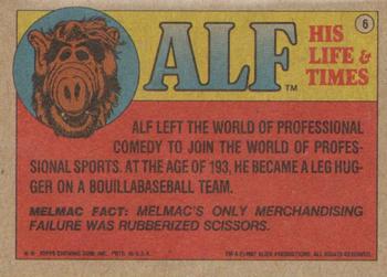 1987 Topps ALF #6 Hey, How Come My Bowtie Doesn't Spin? Back