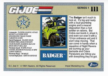 1991 Impel G.I. Joe #111 Badger Back