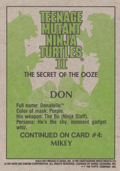 1991 Topps Teenage Mutant Ninja Turtles II: The Secret of the Ooze #3 Don Back