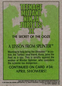 1991 Topps Teenage Mutant Ninja Turtles II: The Secret of the Ooze #33 A Lesson from Splinter Back